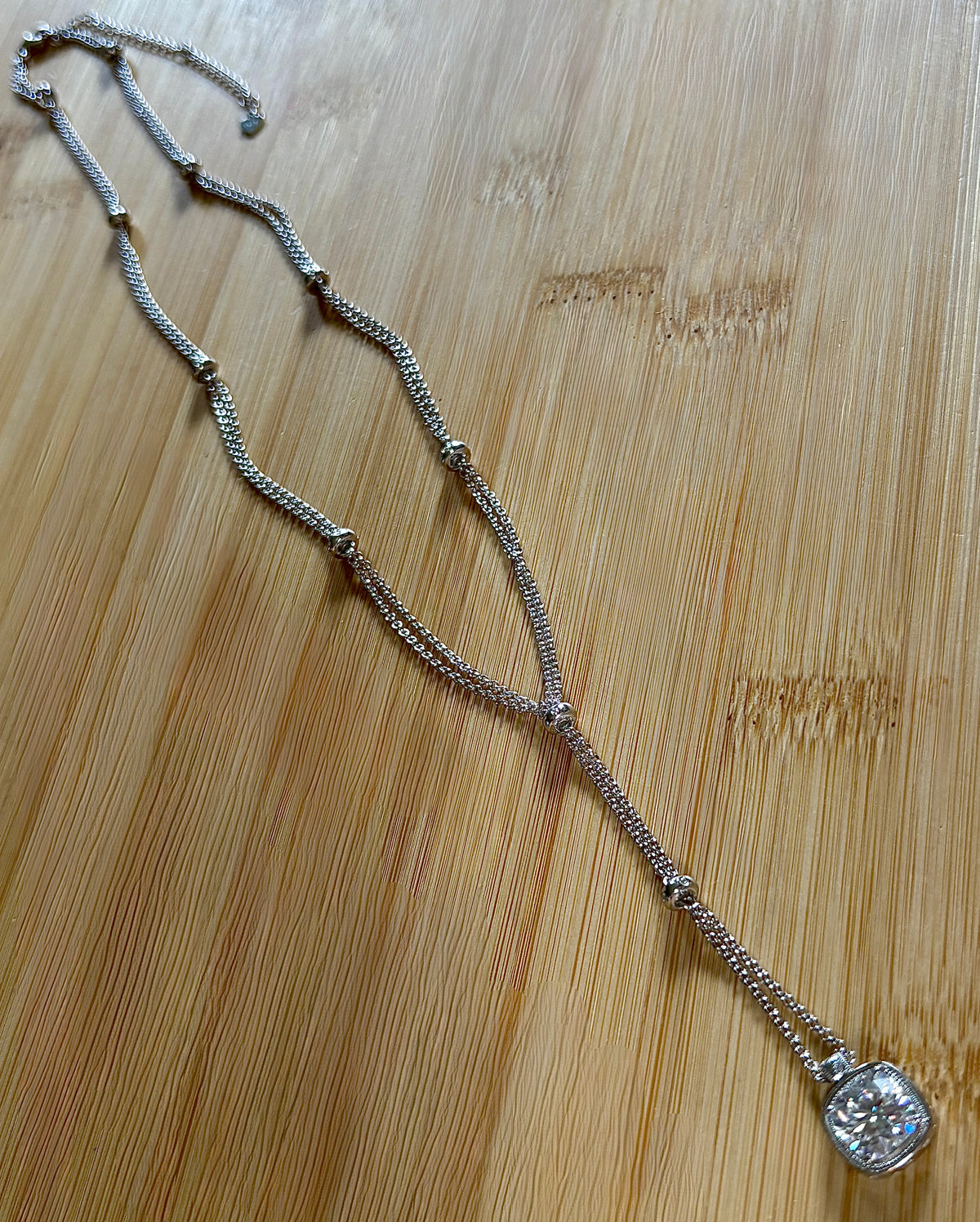 The 3ct certified cushion-cut “Twilight Twinkle” necklace, a limited edition neckpiece (50 only)! A Hand Knotted Jewelry exclusive!