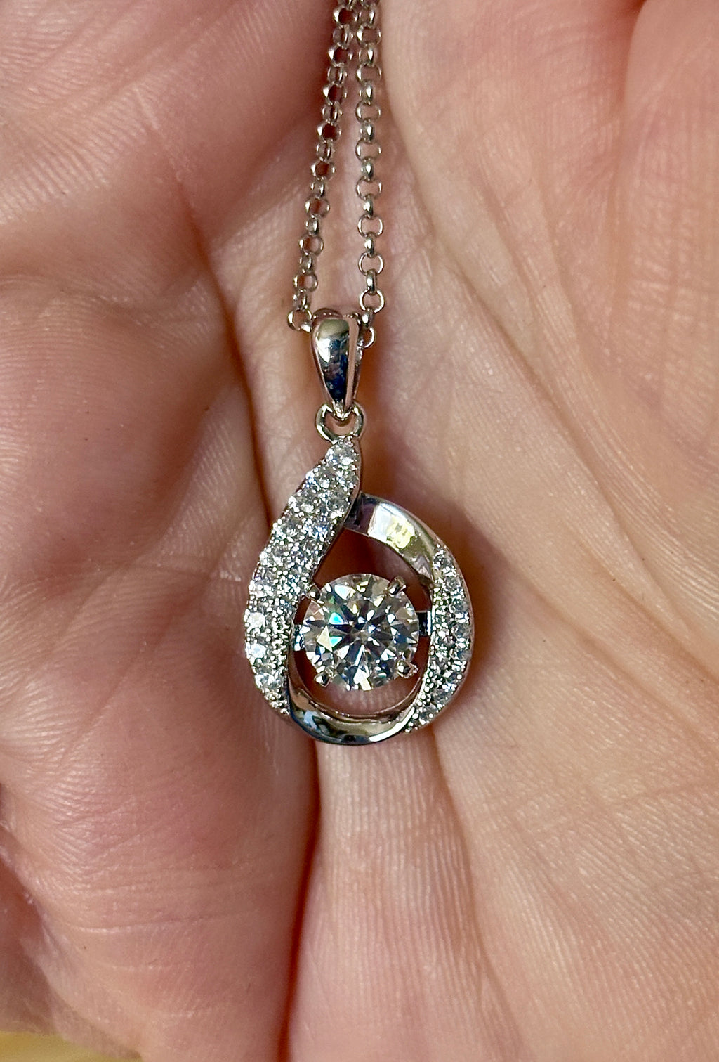 Moissanite necklace. A 1ct 8H8A certified Moissanite water drop-shaped pendant with white zircons, on a nicely weighted rolo chain with lobster claw clasp!