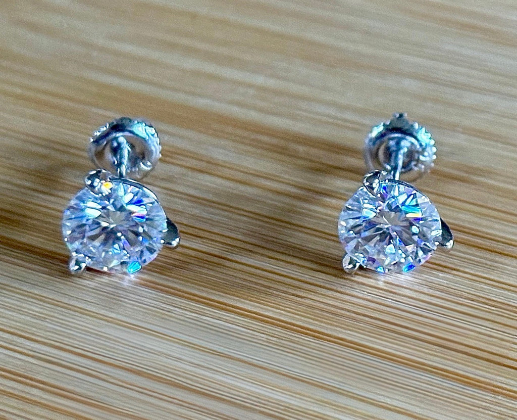 Moissanite earrings. A 4cttw certified pair of Moissanite martini studs with screw-on ear nuts - a simply elegant, classic & STUNNING pair!