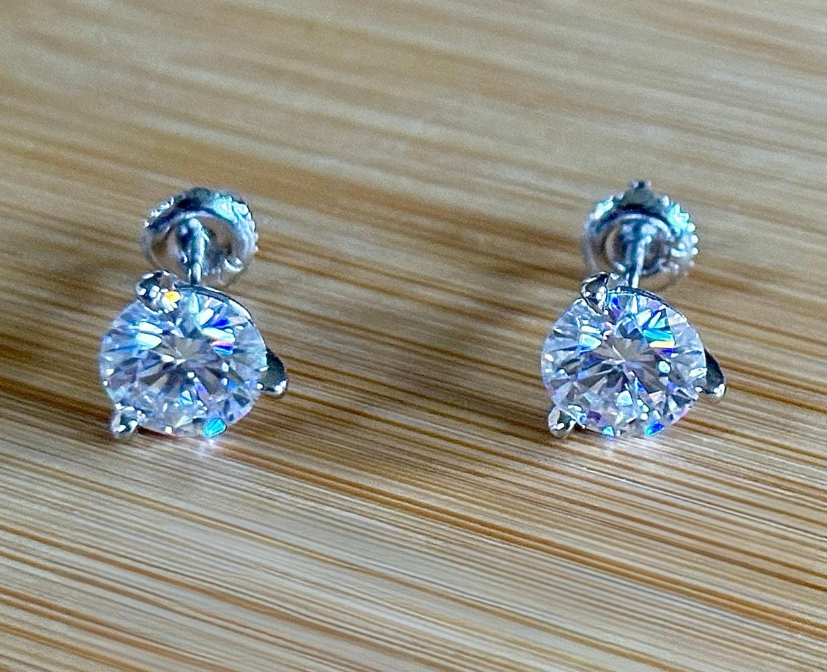 Moissanite earrings. A 4cttw certified pair of Moissanite martini studs with screw-on ear nuts - a simply elegant, classic & STUNNING pair!