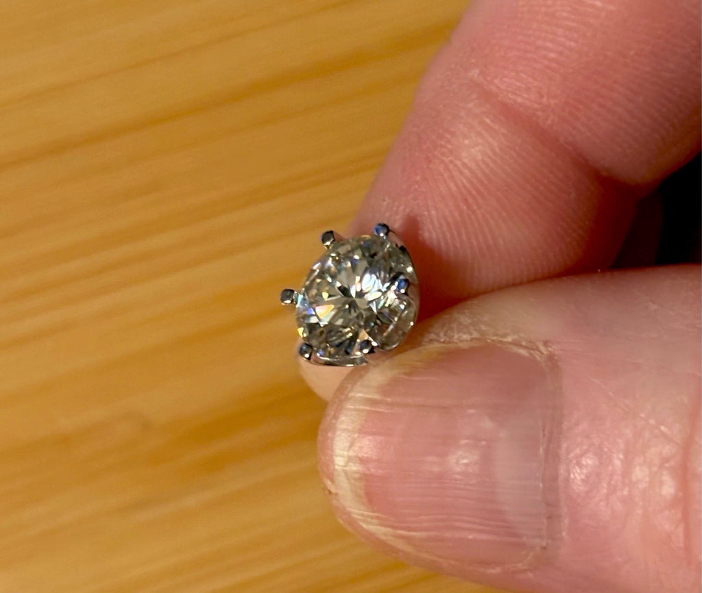 A certified pair of pretty, floral-inspired 2cttw or 4cttw Moissanite studs in poinsettia-shaped settings w/screwball backs OR 4cttw w/push backs!