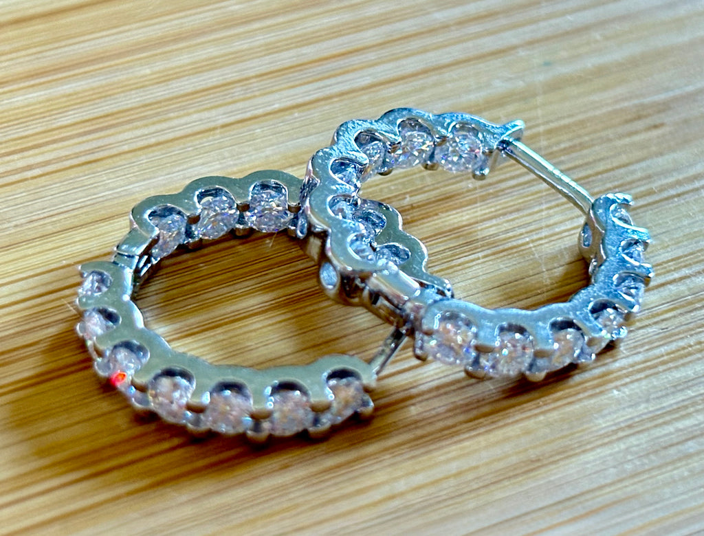 Moissanite hoops. A certified 2.6cttw pair of flashy Moissanite hoops - just like porridge, not too big and not too small, but *just right*!