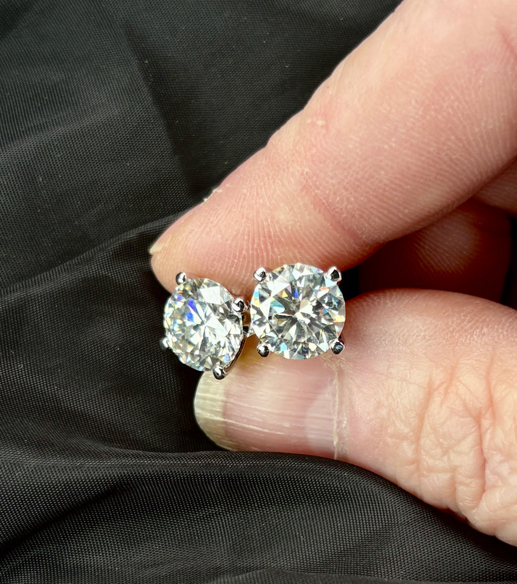 Moissanite earrings. A 6cttw certified pair of high-end boutique-quality Moissanite studs in my sturdy sterling and 18k 4-claw mountings!