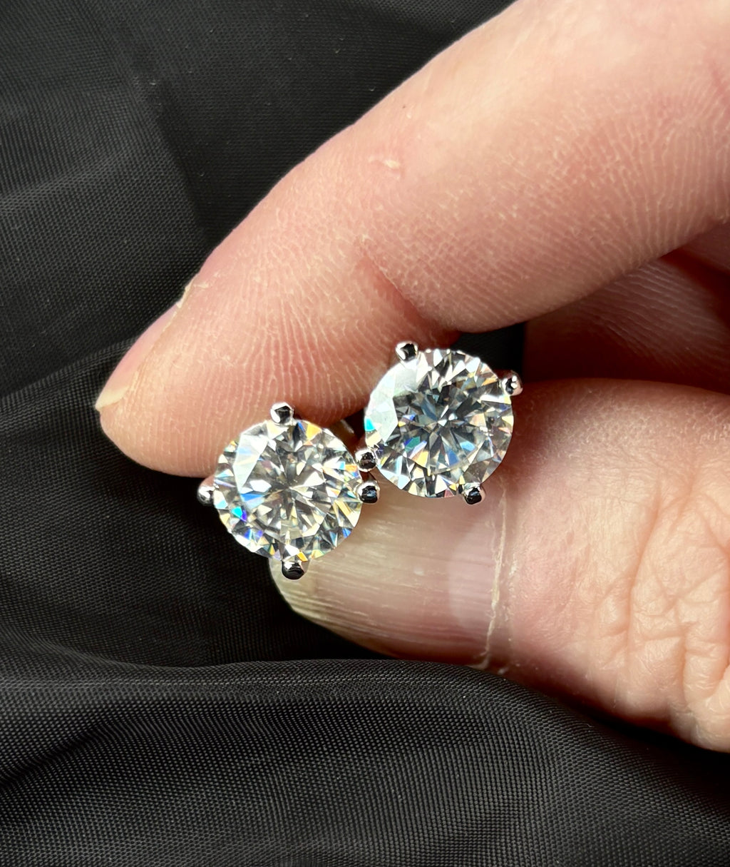 Moissanite earrings. A 6cttw certified pair of high-end boutique-quality Moissanite studs in my sturdy sterling and 18k 4-claw mountings!