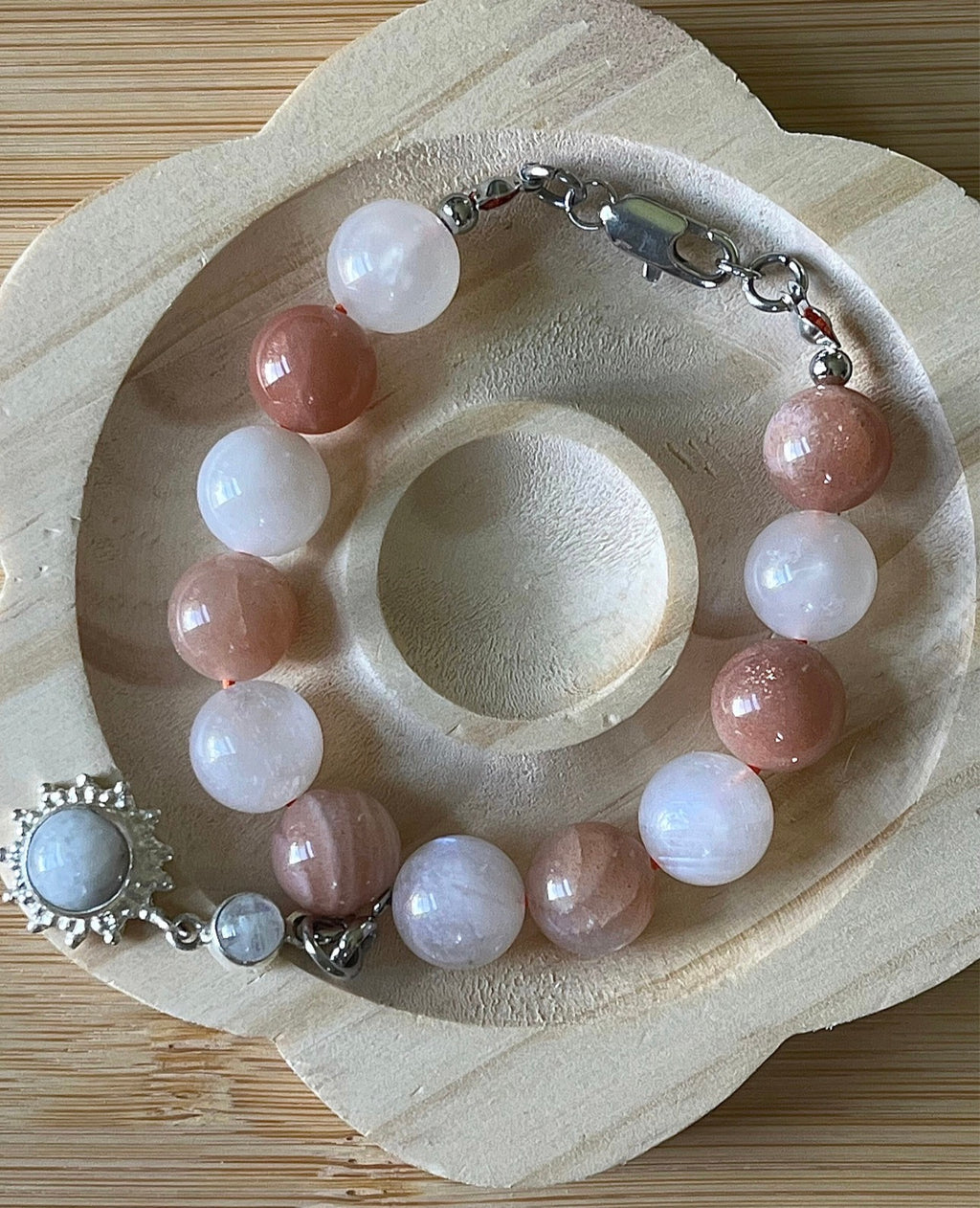 Rainbow moonstone and peach moonstone bracelet, high quality 12mm moonstones and OPTIONAL solid sterling silver moonstone pendant!