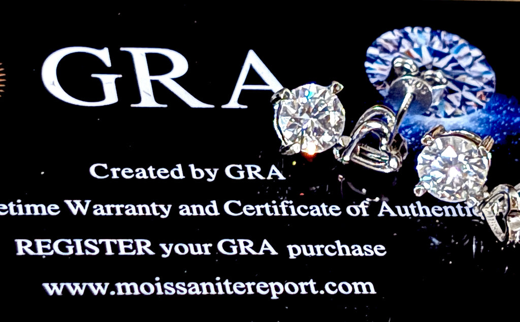 Moissanite earrings. Certified 2cttw round brilliant Moissanites dangling from heart-shaped posts are perfect for your Valentine (or you)!