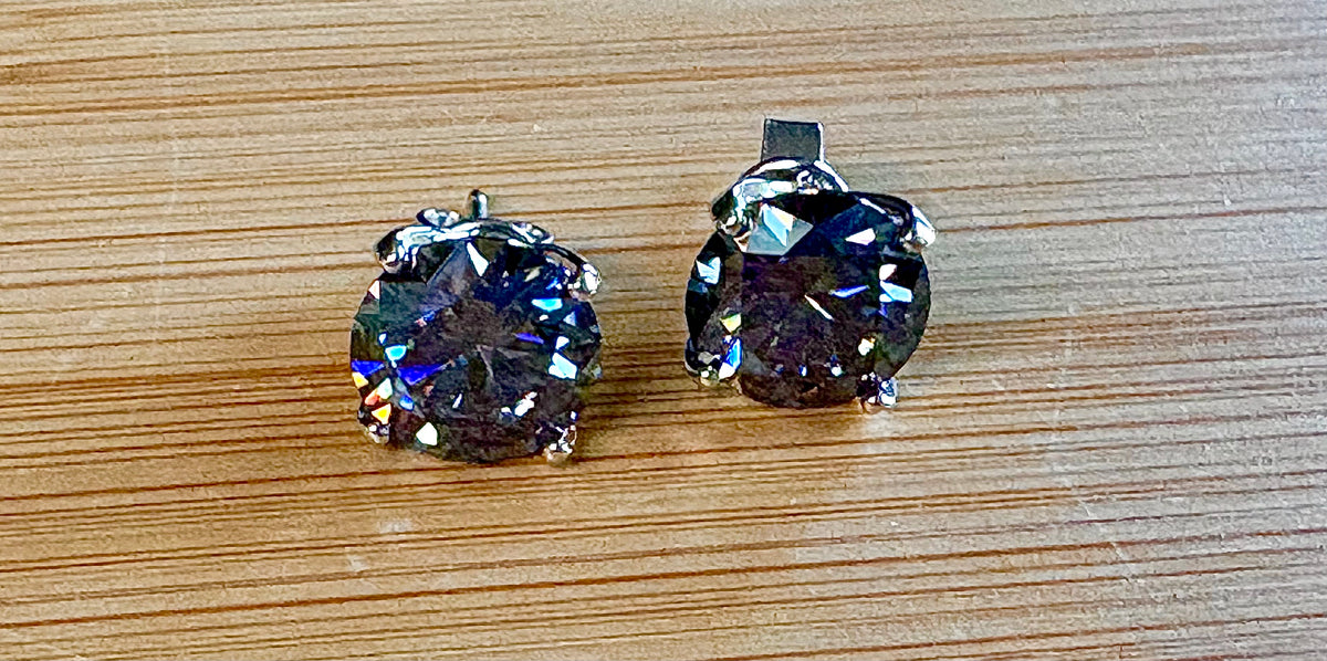 Moissanite studs. An incredible 2ctw or 6ctw pair of GRAY, DOUBLE certified round brilliant Moissanites in sterling silver and 18k!