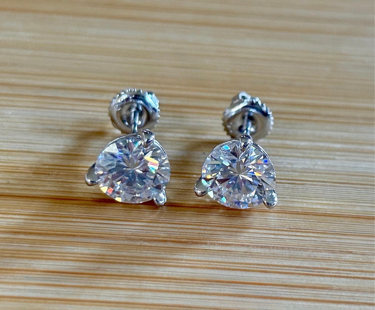 Moissanite earrings. A 4cttw certified pair of Moissanite martini studs with screw-on ear nuts - a simply elegant, classic & STUNNING pair!
