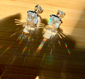 Moissanite studs. A 6.4ctw *perfect* pair of DOUBLE certified Asscher-cut Moissanites in my custom 4-claw 935 ARGENTIUM silver mountings! Opulent!