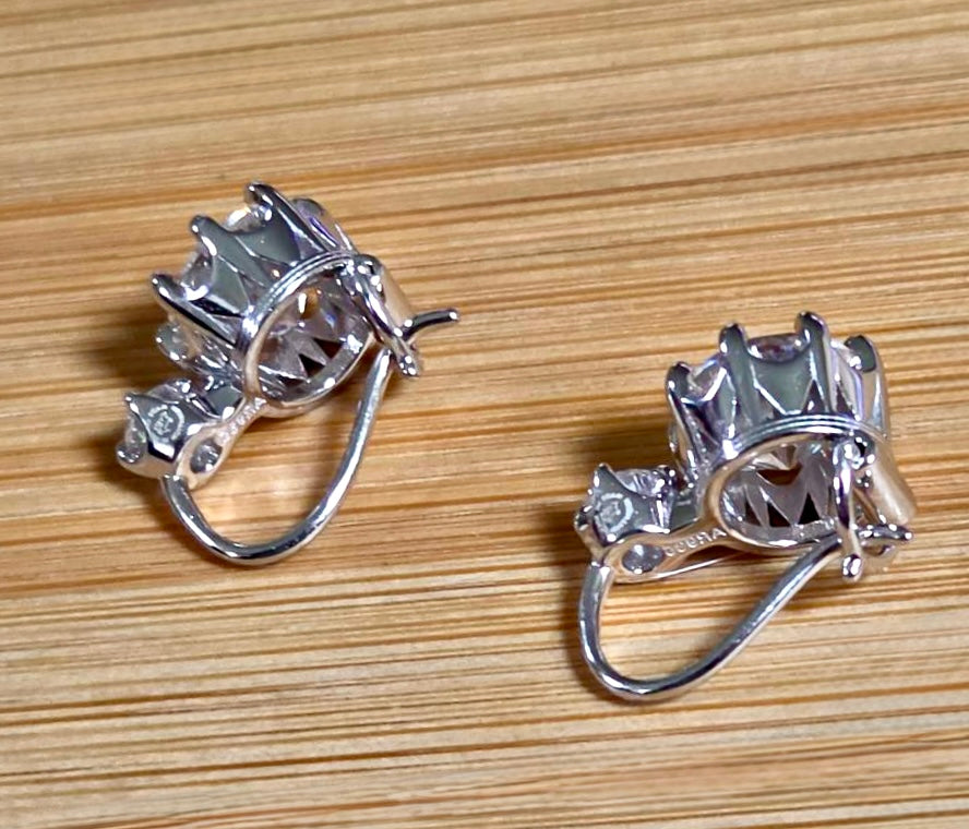 A Victorian inspired 4.2cttw certified pair of Moissanite 2-stone buckle back earrings in Argentium silver! Minimalist glam!