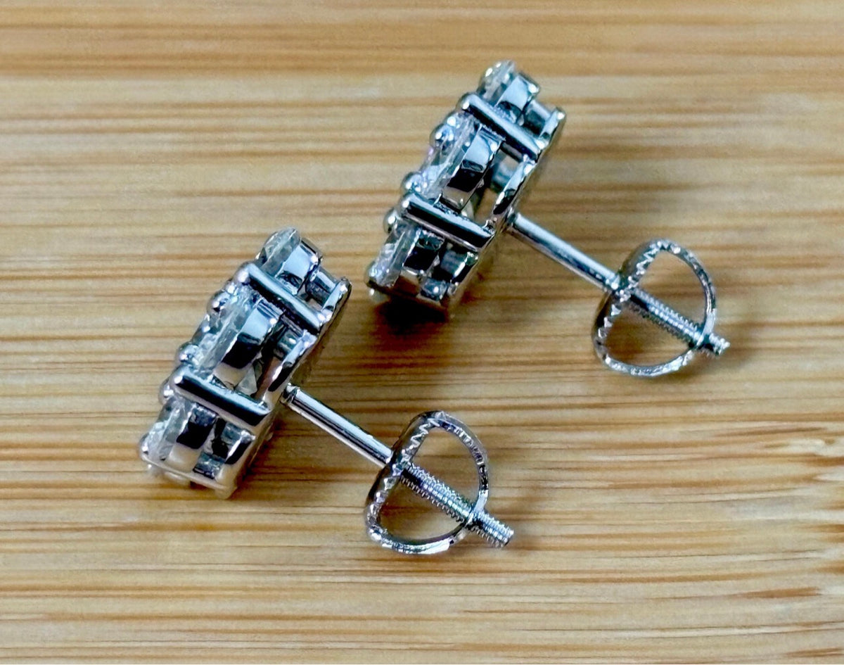 Moissanite earrings. A 4.2cttw certified pair of glamorous Moissanite cluster earrings with gorgeously bright stones and screw-on ear nuts!