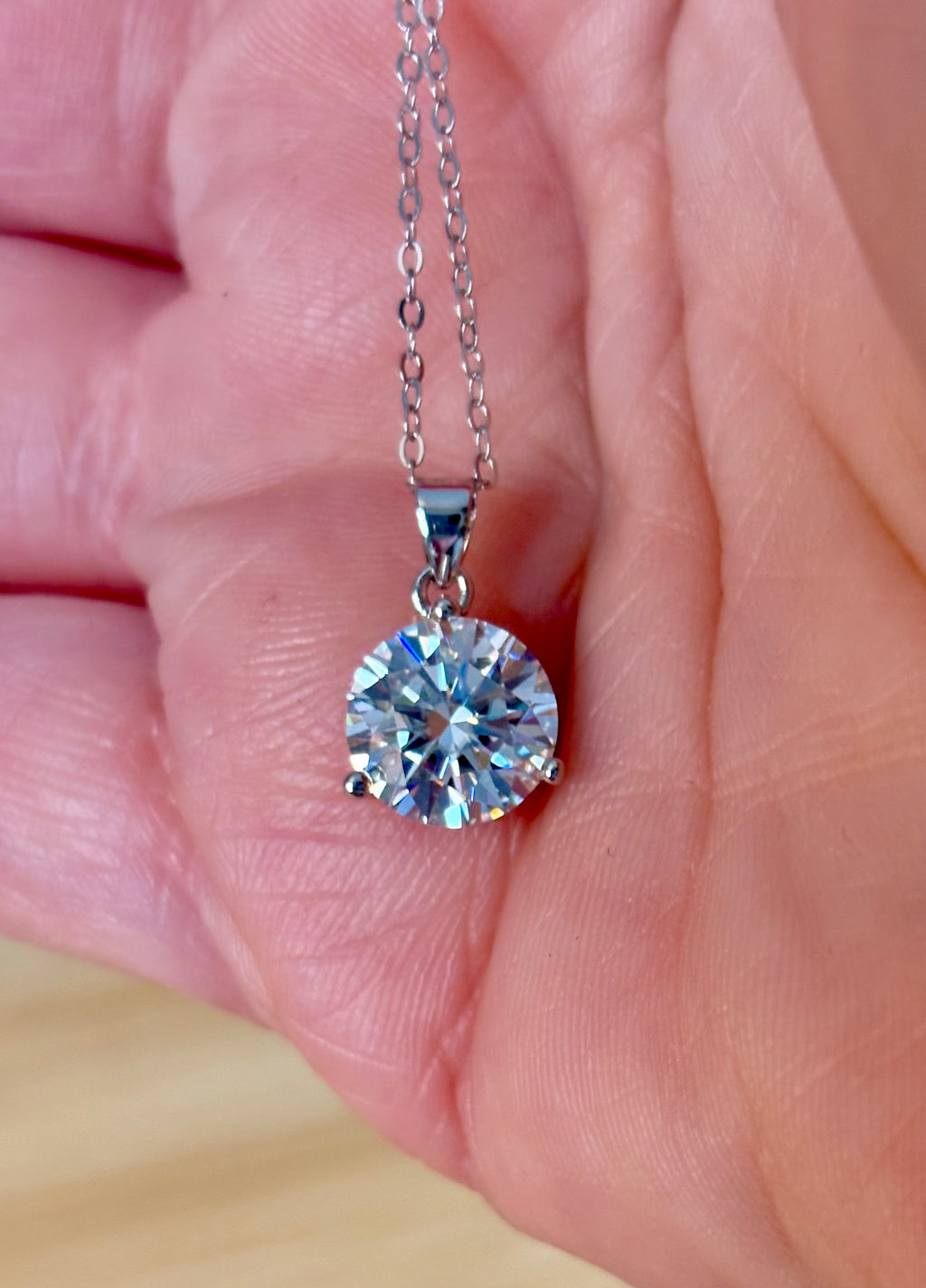 Moissanite necklace. A bright, white 3ct Moissanite solitaire in a minimalist sterling silver 3-prong mounting! Just gorgeous!