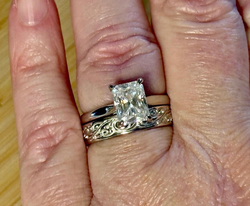 Durable *genuine* 935 Argentium & 18k everyday bands to pair with my rings or wear alone! Sturdy silver resistant to tarnishing and dings!