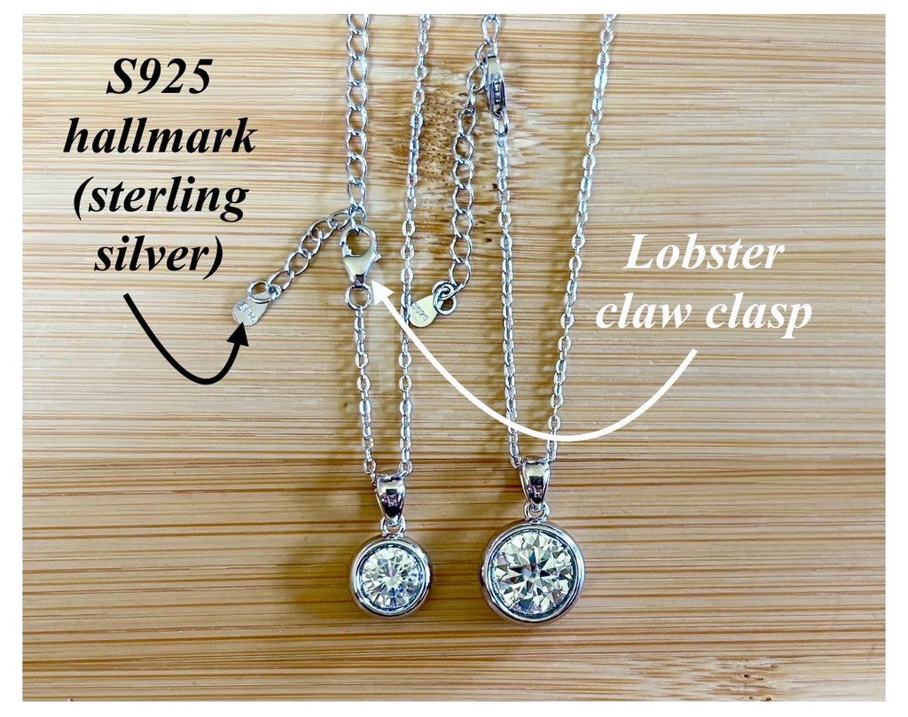 Moissanite necklace. My fiery “bubble bezel” necklace features a 1ct OR 3ct certified Moissanite in a heavy sterling silver bezel setting!