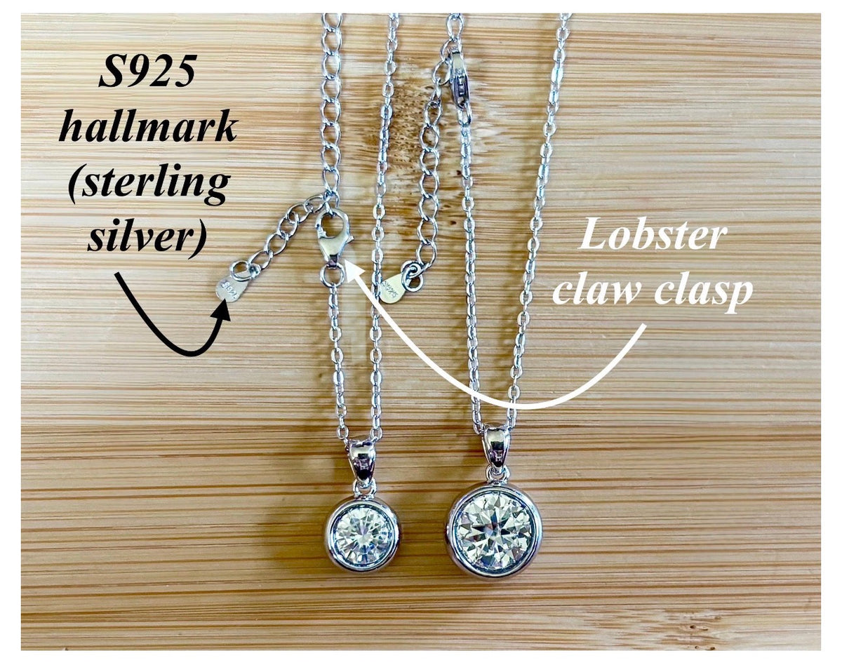 Moissanite necklace. My fiery “bubble bezel” necklace features a 1ct OR 3ct certified Moissanite in a heavy sterling silver bezel setting!