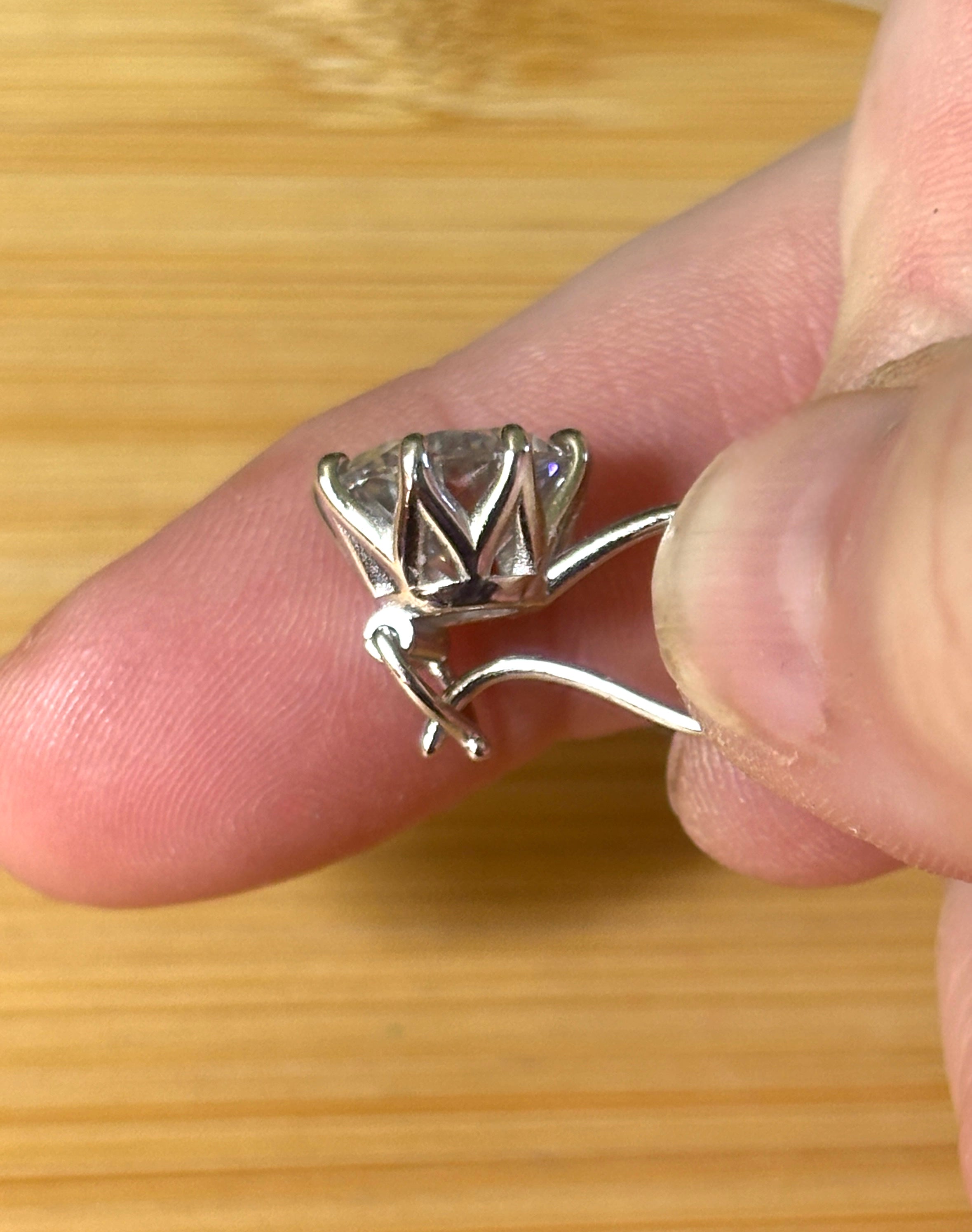 Moissanite earrings. Exclusive 8ctw double certified Moissanite fish hook earrings with *buckle backs* in 935 Argentium silver and 18k white rhodium!