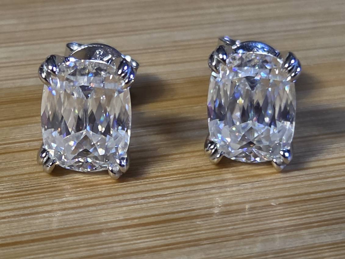 6ctw Ashoka-cut Moissanites in Argentium silver, hand-cut by a Master lapidary! These studs are the highest of the high end!