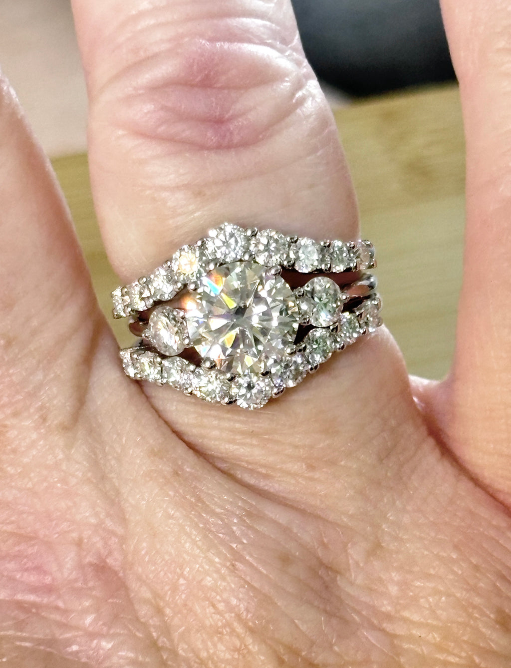 Moissanite bridal set. A certified 3ct Moissanite with a FULLY Moissanite double ring guard, for 5.08cttw! Wear them separately or together!