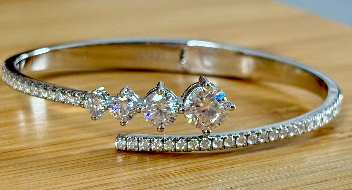 My EXCLUSIVE Moissanite and 935 Argentium silver bracelet! A gorgeous 5.79cttw designer bypass bracelet in *genuine* 935 Argentium silver and 18k gold!