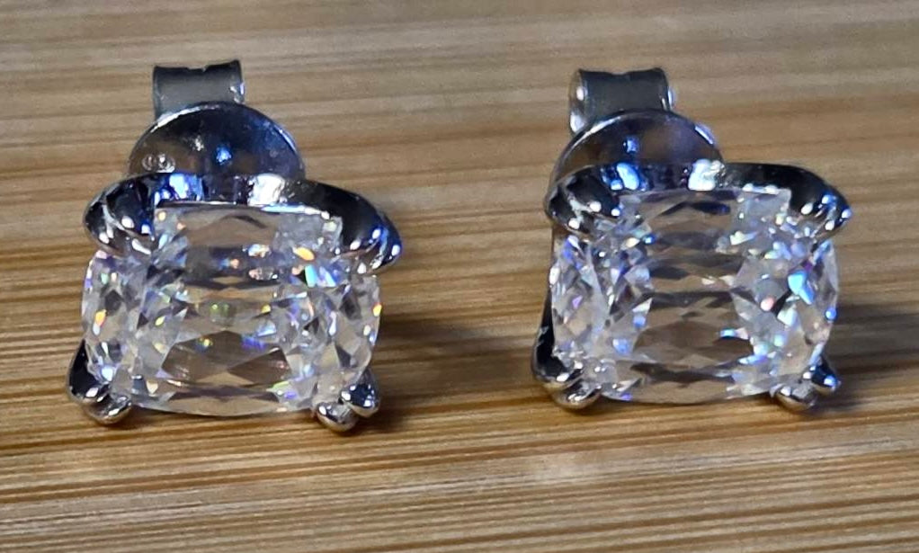 6ctw Ashoka-cut Moissanites in Argentium silver, hand-cut by a Master lapidary! These studs are the highest of the high end!