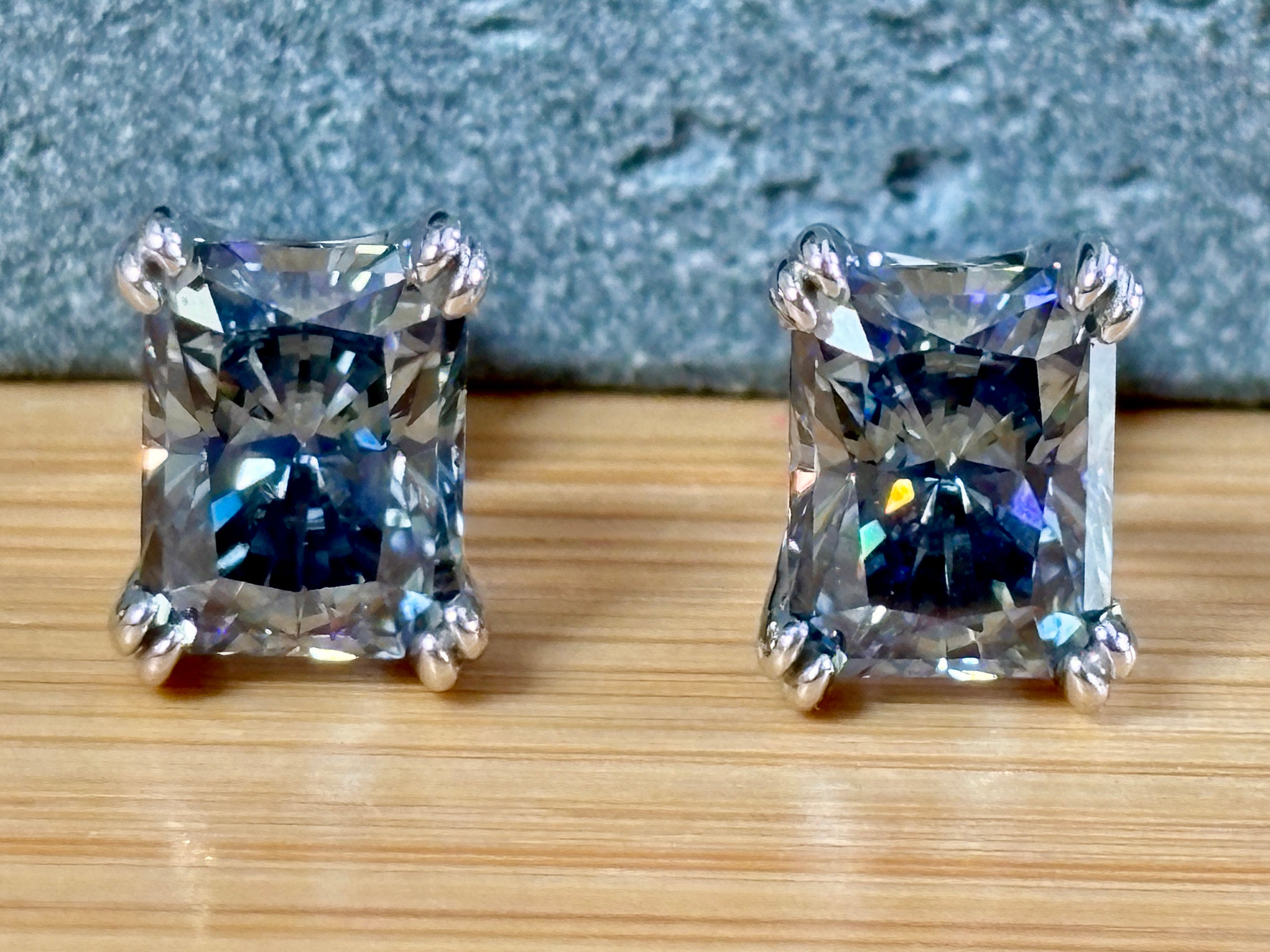 6 cttw Gray Radiant Moissanite Studs (Double Certified)