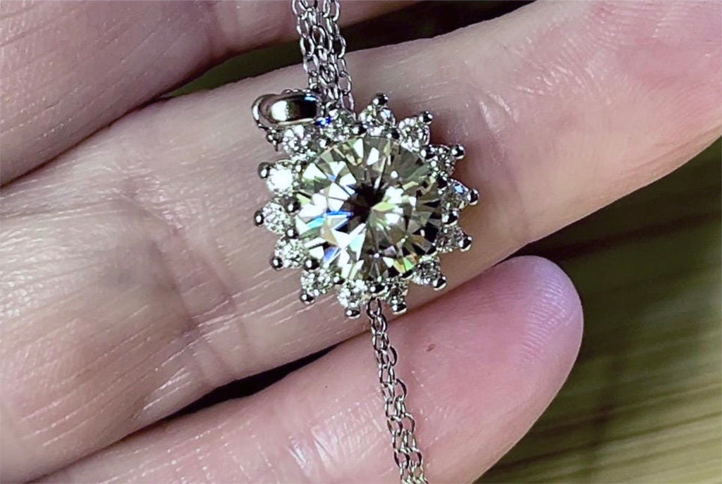 CERTIFIED 1ct or 3ct Moissanite pendant necklace, solid sterling silver and 18k white rhodium!