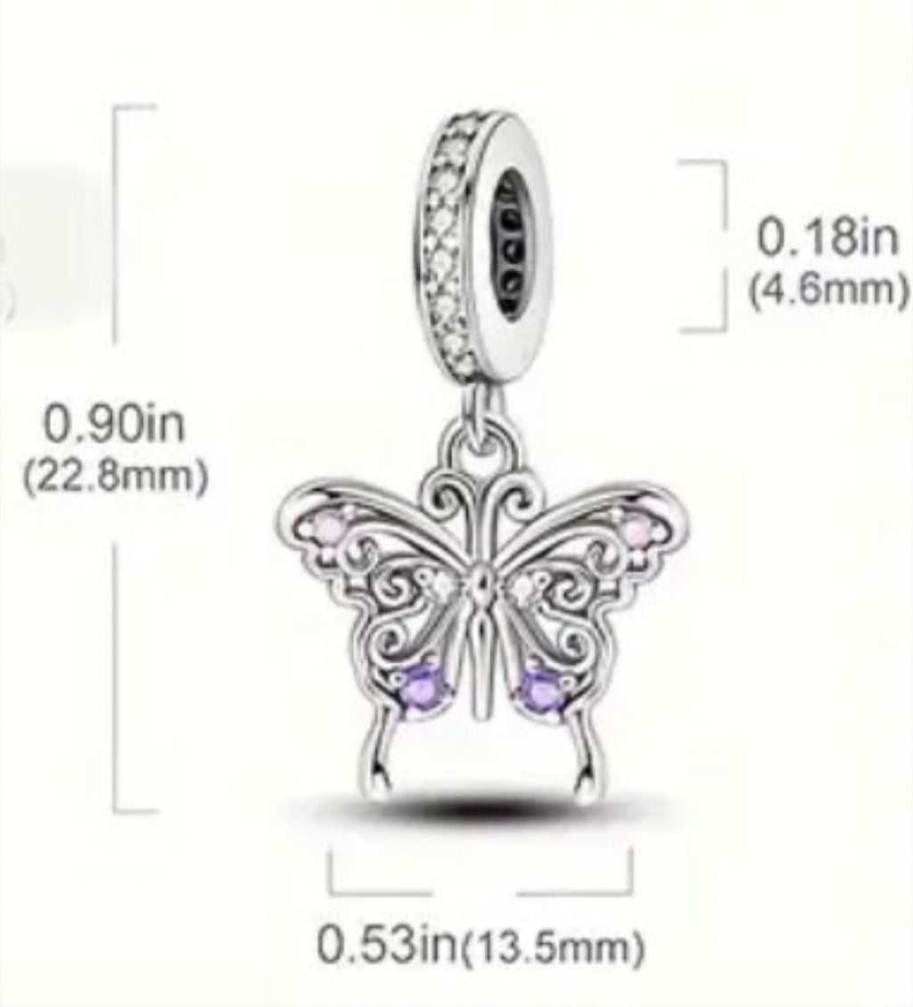 Butterfly charm, flower charm and fleur de lis charm! All solid sterling silver charms!