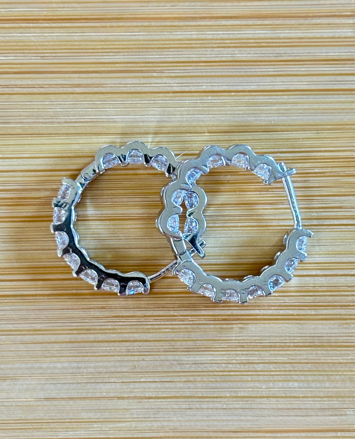 Moissanite hoops. A certified 2.6cttw pair of flashy Moissanite hoops - just like porridge, not too big and not too small, but *just right*!