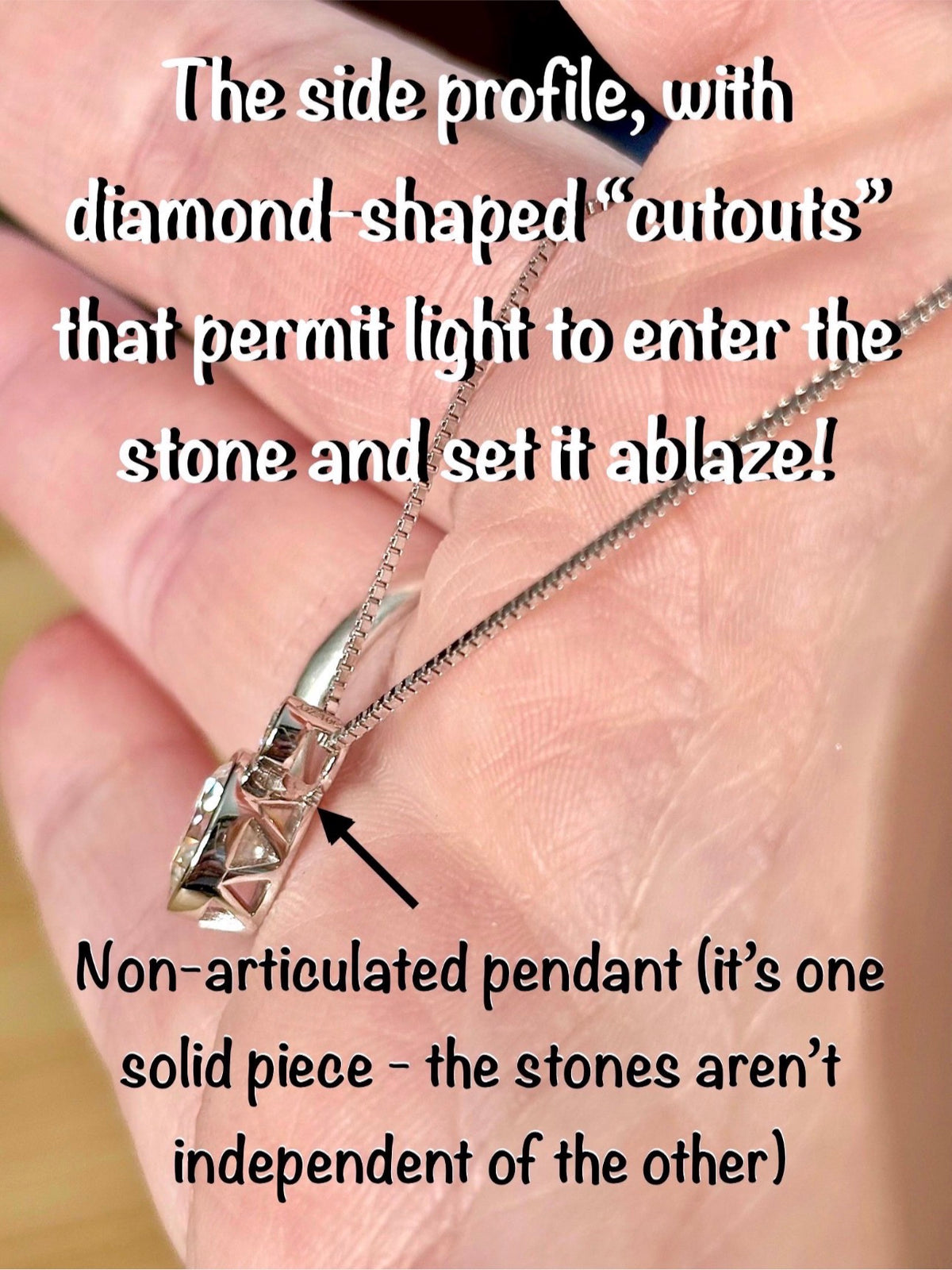 Moissanite necklace. A bright 2.1ctw certified Moissanite bezel pendant, with a 18” box chain and lobster claw clasp in sterling silver!