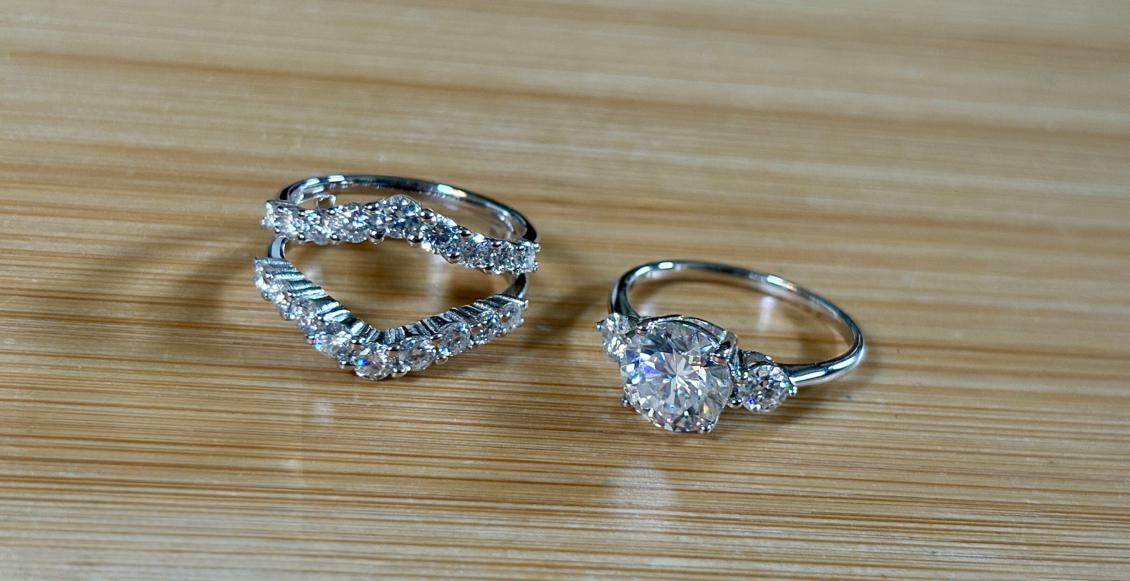 Moissanite bridal set. A certified 3ct Moissanite with a FULLY Moissanite double ring guard, for 5.08cttw! Wear them separately or together!