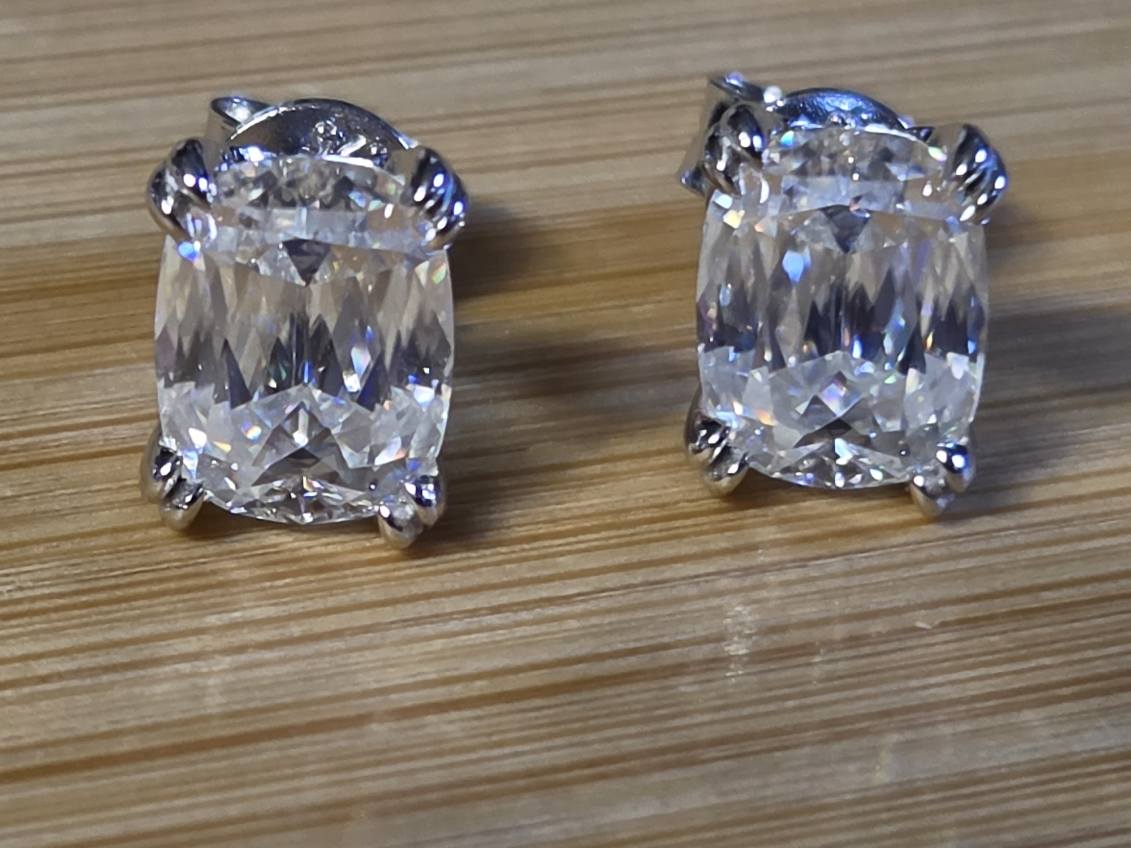 6ctw Ashoka-cut Moissanites in Argentium silver, hand-cut by a Master lapidary! These studs are the highest of the high end!