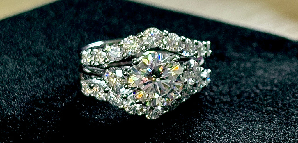 Moissanite bridal set. A certified 3ct Moissanite with a FULLY Moissanite double ring guard, for 5.08cttw! Wear them separately or together!