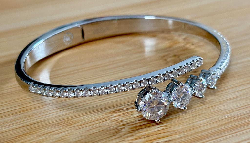 My EXCLUSIVE Moissanite and 935 Argentium silver bracelet! A gorgeous 5.79cttw designer bypass bracelet in *genuine* 935 Argentium silver and 18k gold!
