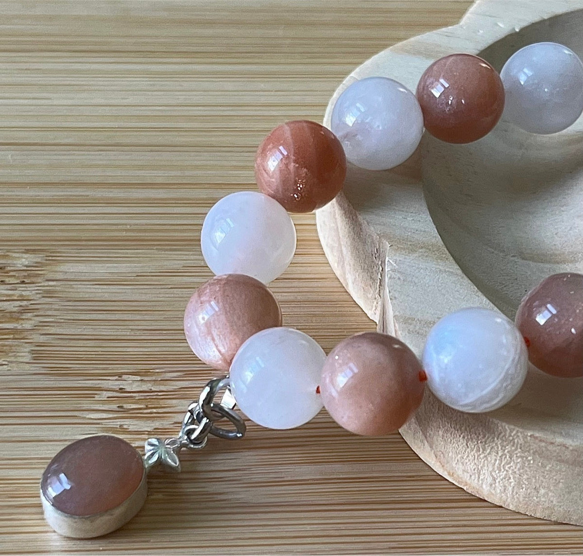 Rainbow moonstone and peach moonstone bracelet, high quality 12mm moonstones and OPTIONAL solid sterling silver moonstone pendant!