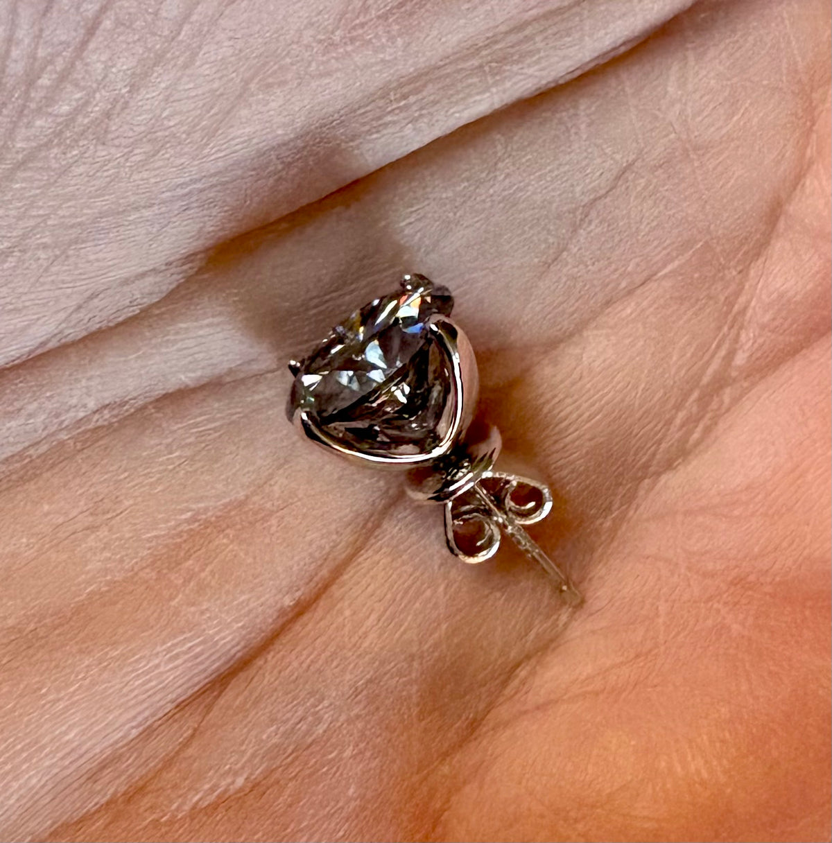 Moissanite studs. An incredible 2ctw or 6ctw pair of GRAY, DOUBLE certified round brilliant Moissanites in sterling silver and 18k!