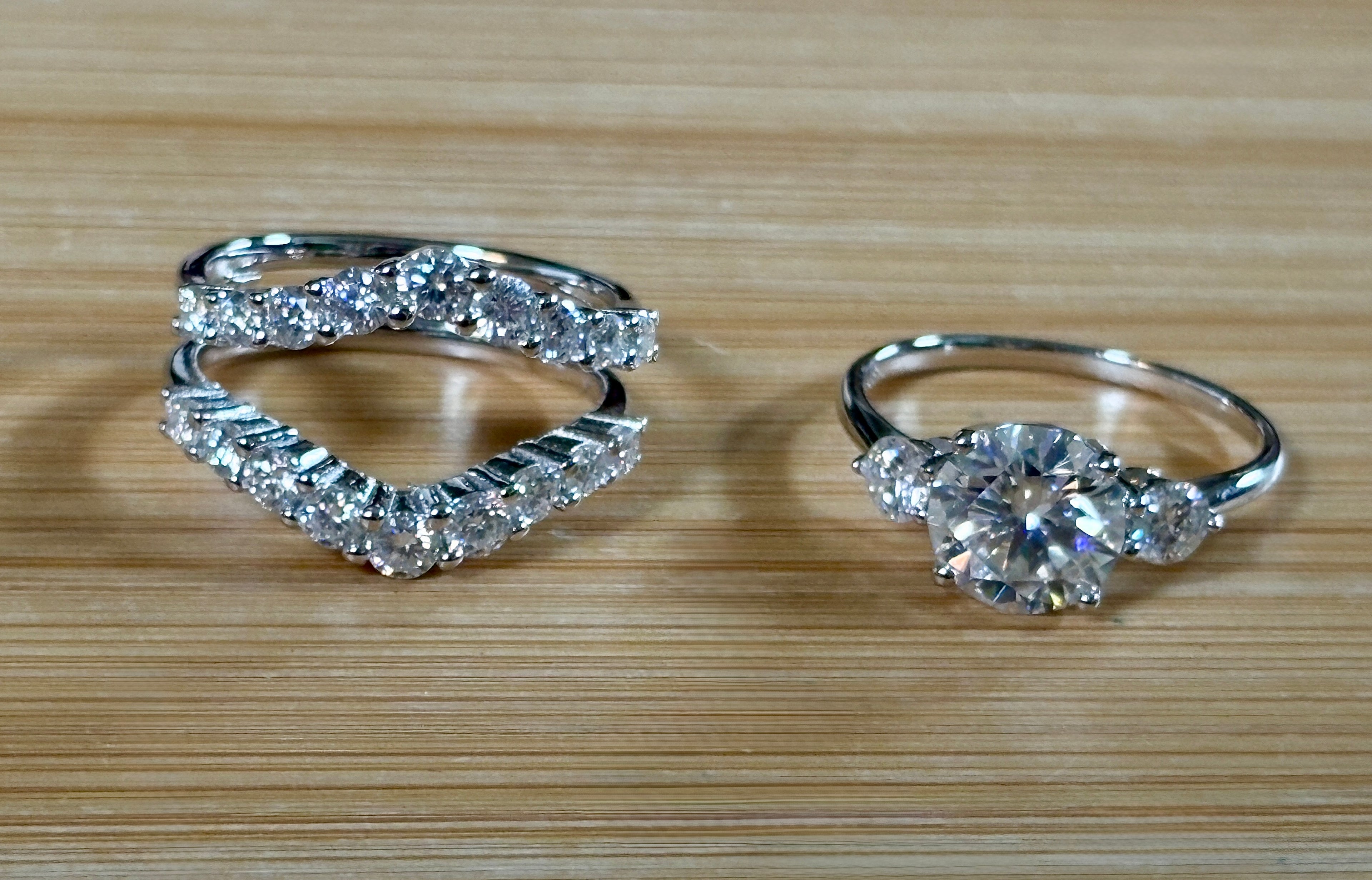 Moissanite bridal set. A certified 3ct Moissanite with a FULLY Moissanite double ring guard, for 5.08cttw! Wear them separately or together!