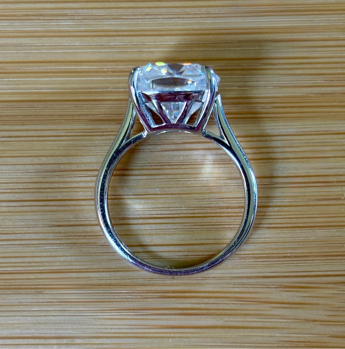 Moissanite ring. A 9ct certified cushion-cut *crushed ice* faceted Moissanite solitaire statement ring. Did someone order extra sparkles?!