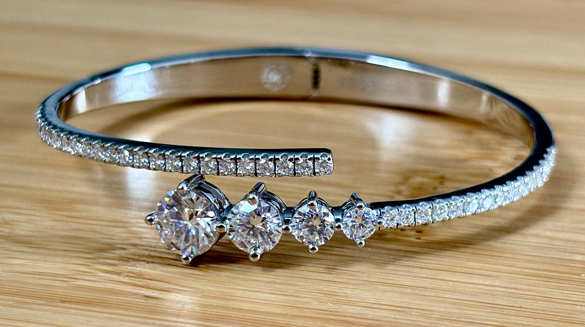 My EXCLUSIVE Moissanite and 935 Argentium silver bracelet! A gorgeous 5.79cttw designer bypass bracelet in *genuine* 935 Argentium silver and 18k gold!