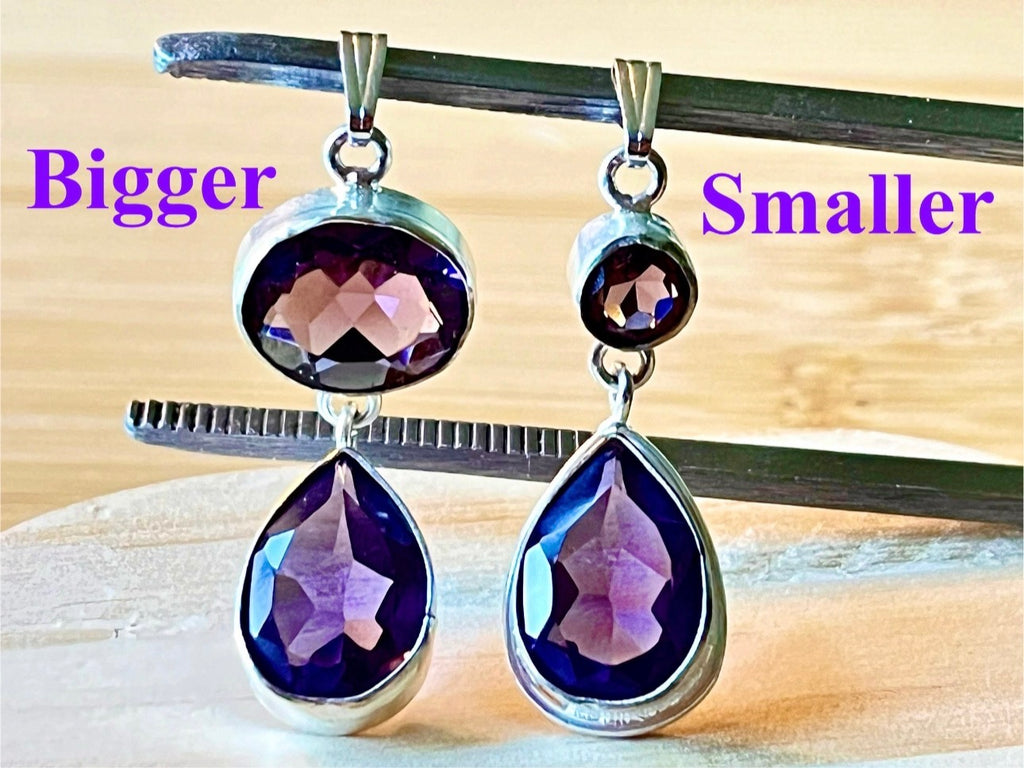 Lab tanzanite pendant and lab morganite pendants, and natural amethyst and moonstone pendants. All in solid sterling silver!