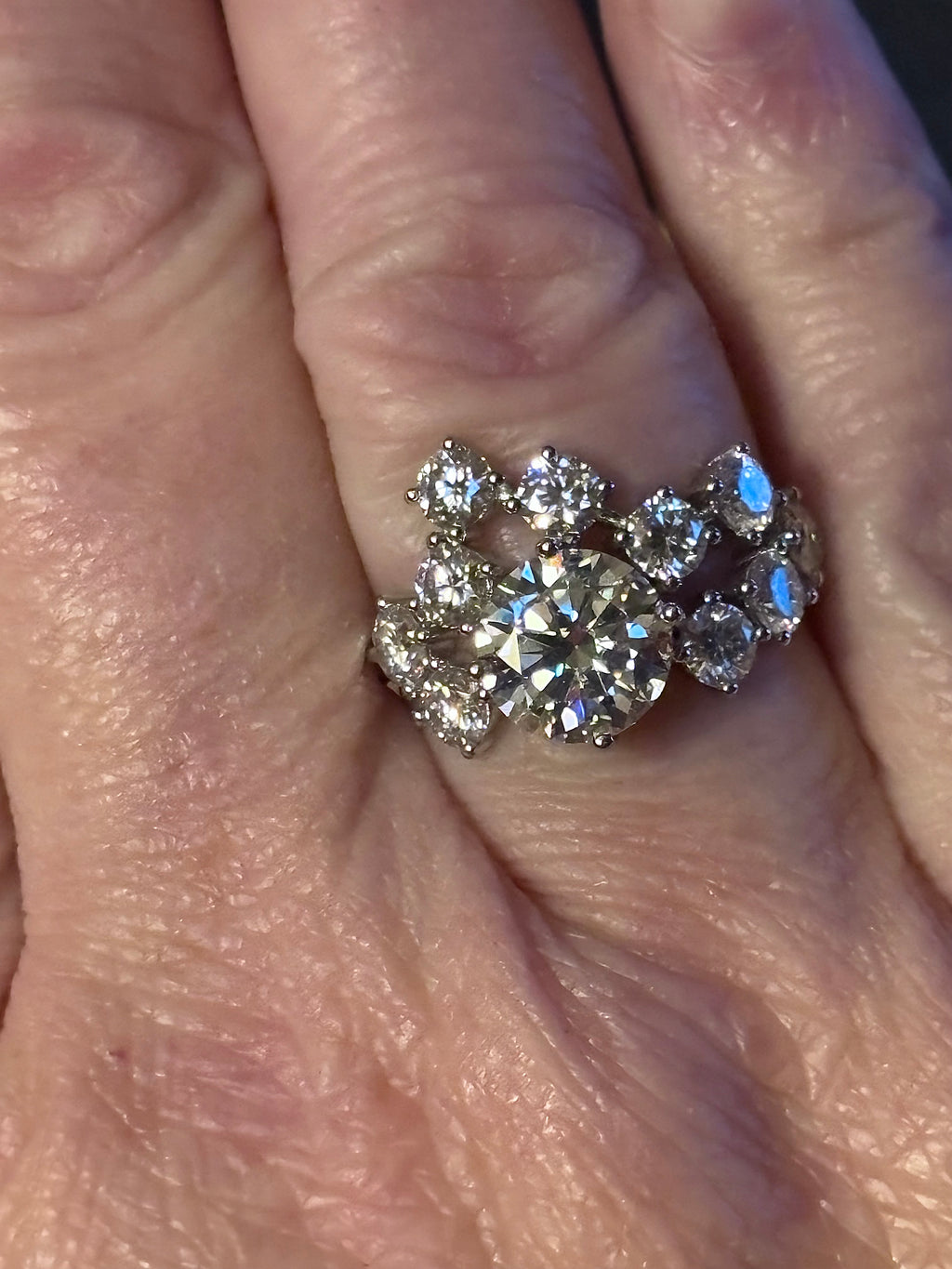 Moissanite ring. The “Moissanite Galaxy” ring features a 3ct certified Moissanite amid a 4cttw Moissanite constellation  - a 7cttw ring!