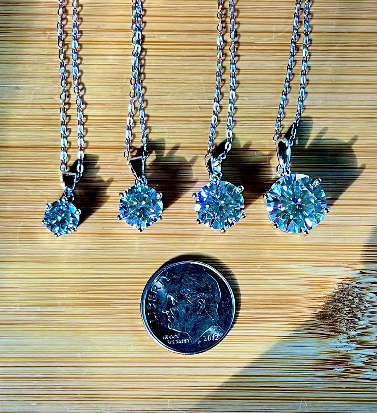 Moissanite solitaire necklaces. A certified 1, 2, 3 or 5ct Moissanite in sterling silver and 18k! (10ct also, but listed separately!)