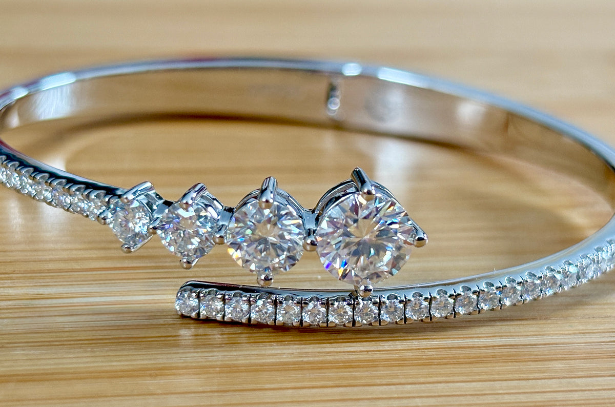 My EXCLUSIVE Moissanite and 935 Argentium silver bracelet! A gorgeous 5.79cttw designer bypass bracelet in *genuine* 935 Argentium silver and 18k gold!