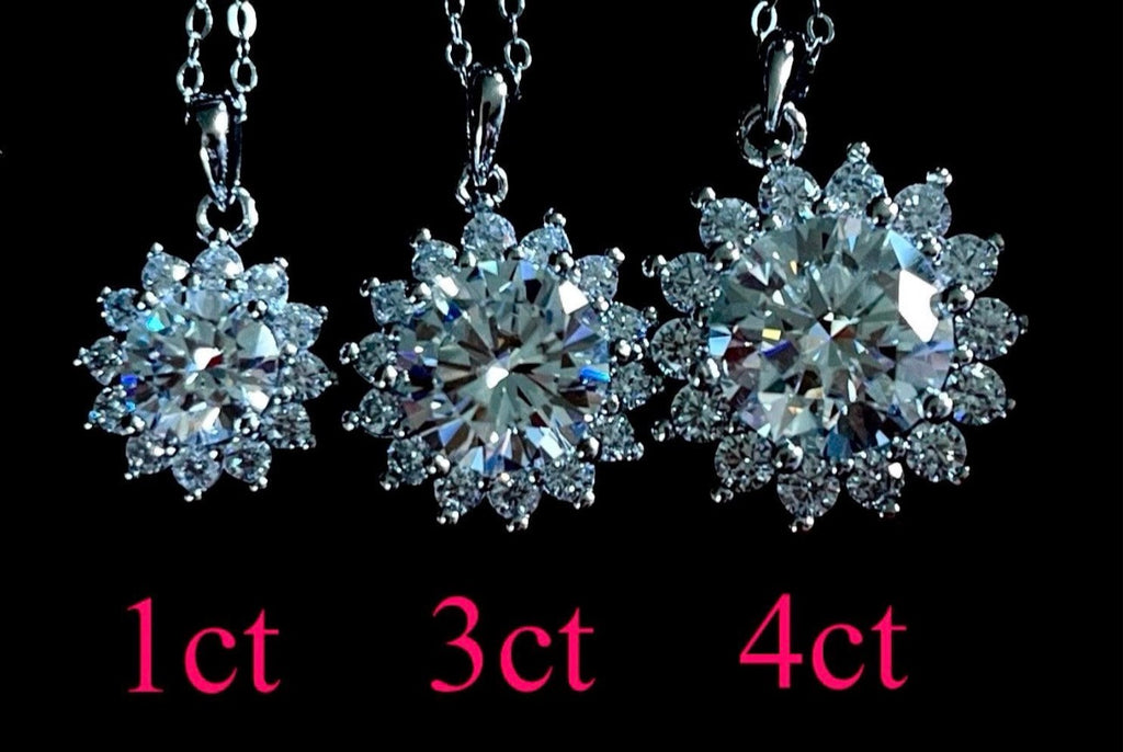 CERTIFIED 1ct or 3ct Moissanite pendant necklace, solid sterling silver and 18k white rhodium!