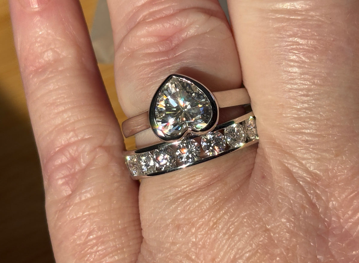 Moissanite ring. A 5.10cttw or 4.8cttw (depending on size) Moissanite eternity ring. A channel-set, classy and classic design - beautiful!