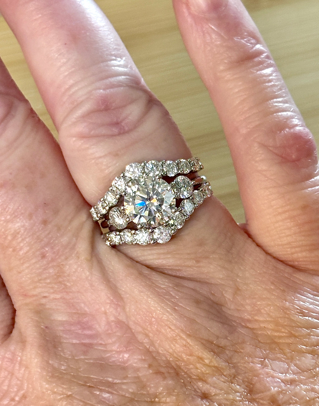Moissanite bridal set. A certified 3ct Moissanite with a FULLY Moissanite double ring guard, for 5.08cttw! Wear them separately or together!