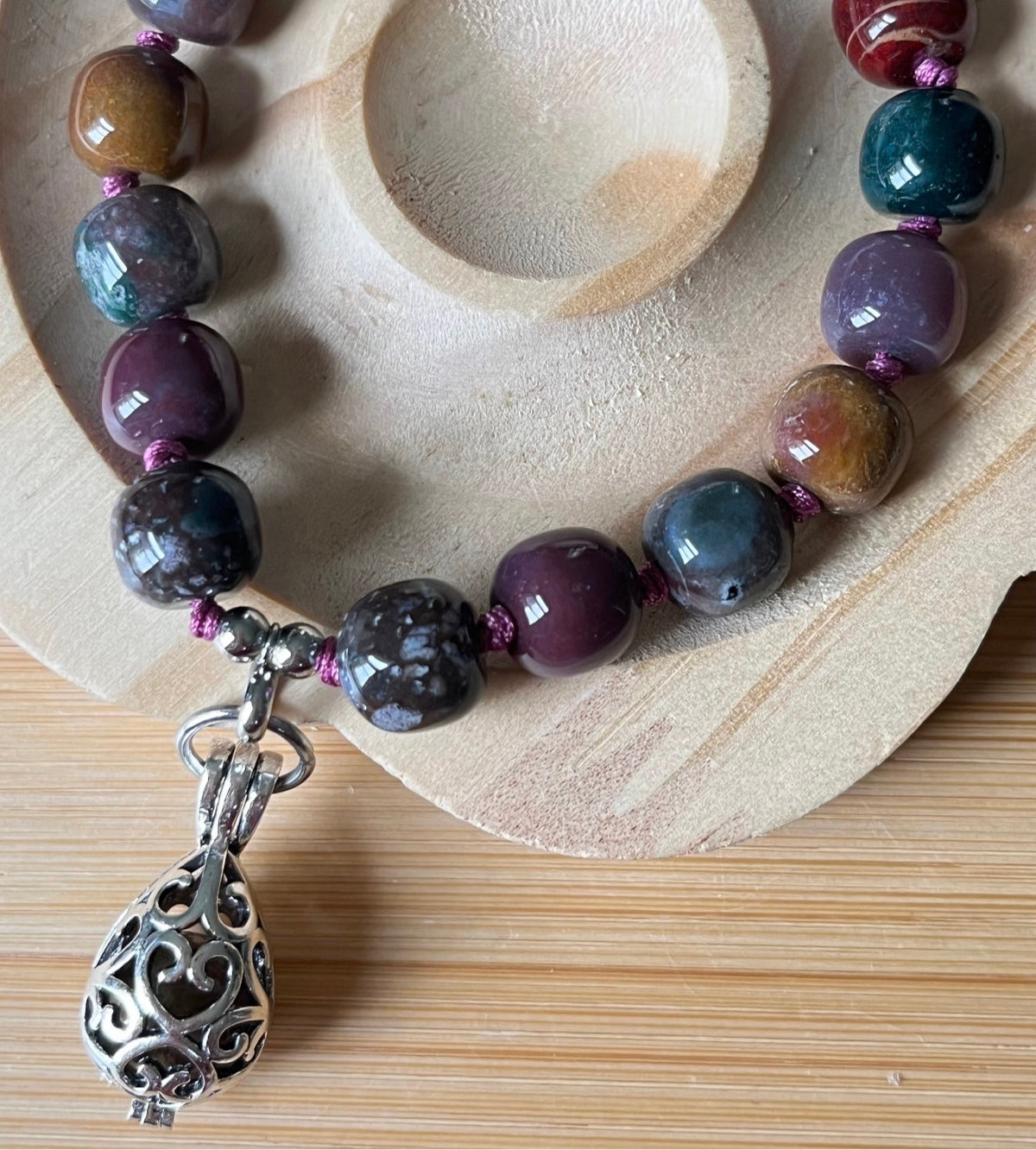 Ocean agate bracelet, hand knotted or straight-strung in your choice of design and with stainless steel bracelet hardware!
