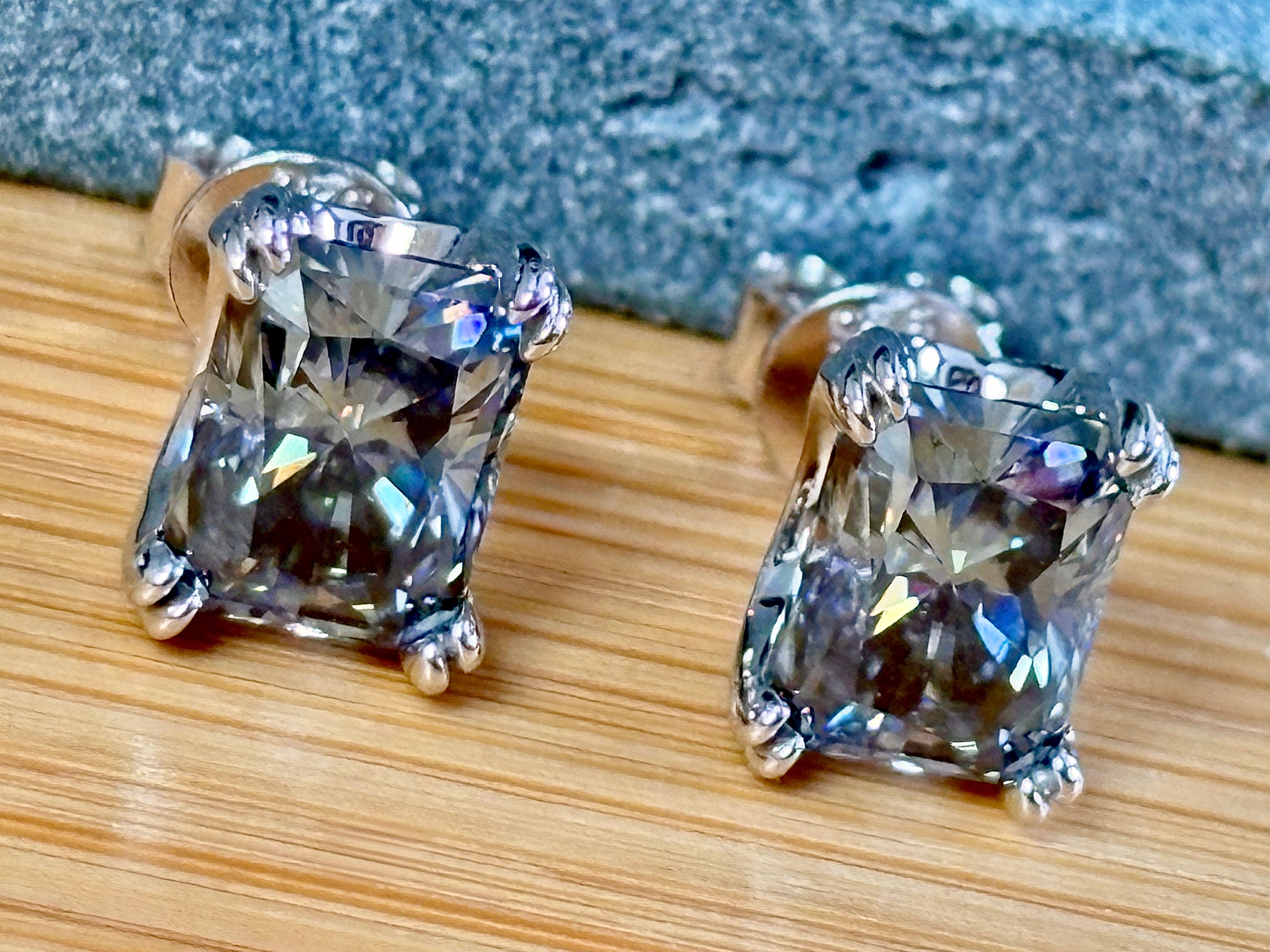 6 cttw Gray Radiant Moissanite Studs (Double Certified)