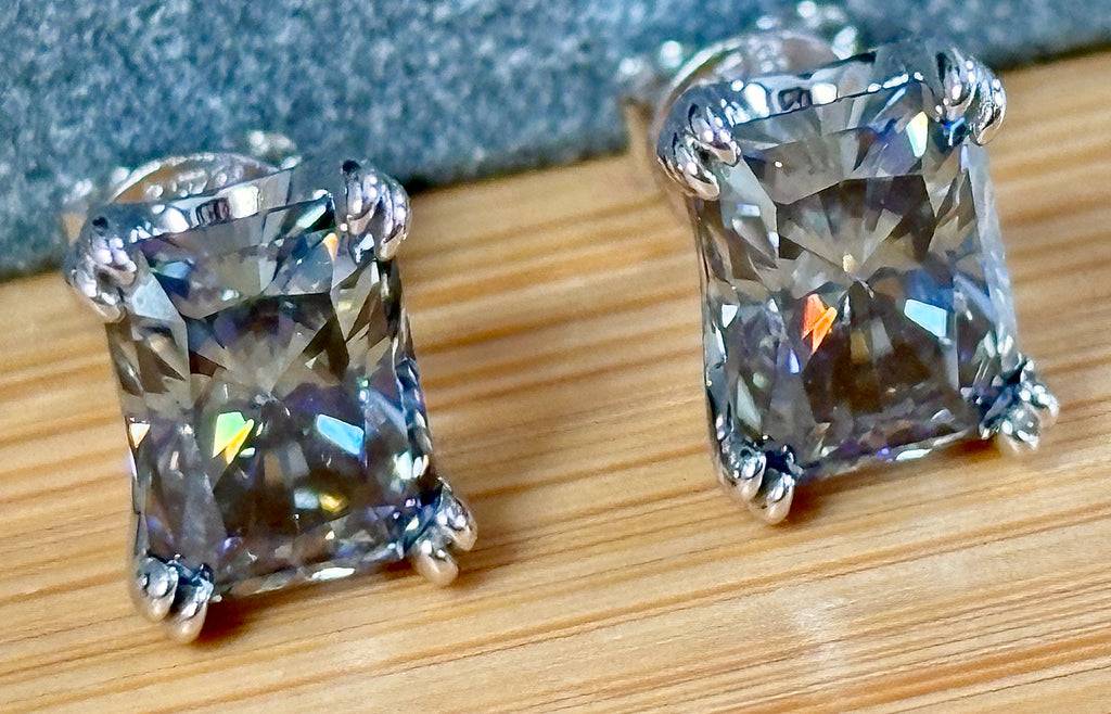 6 cttw Gray Radiant Moissanite Studs (Double Certified)