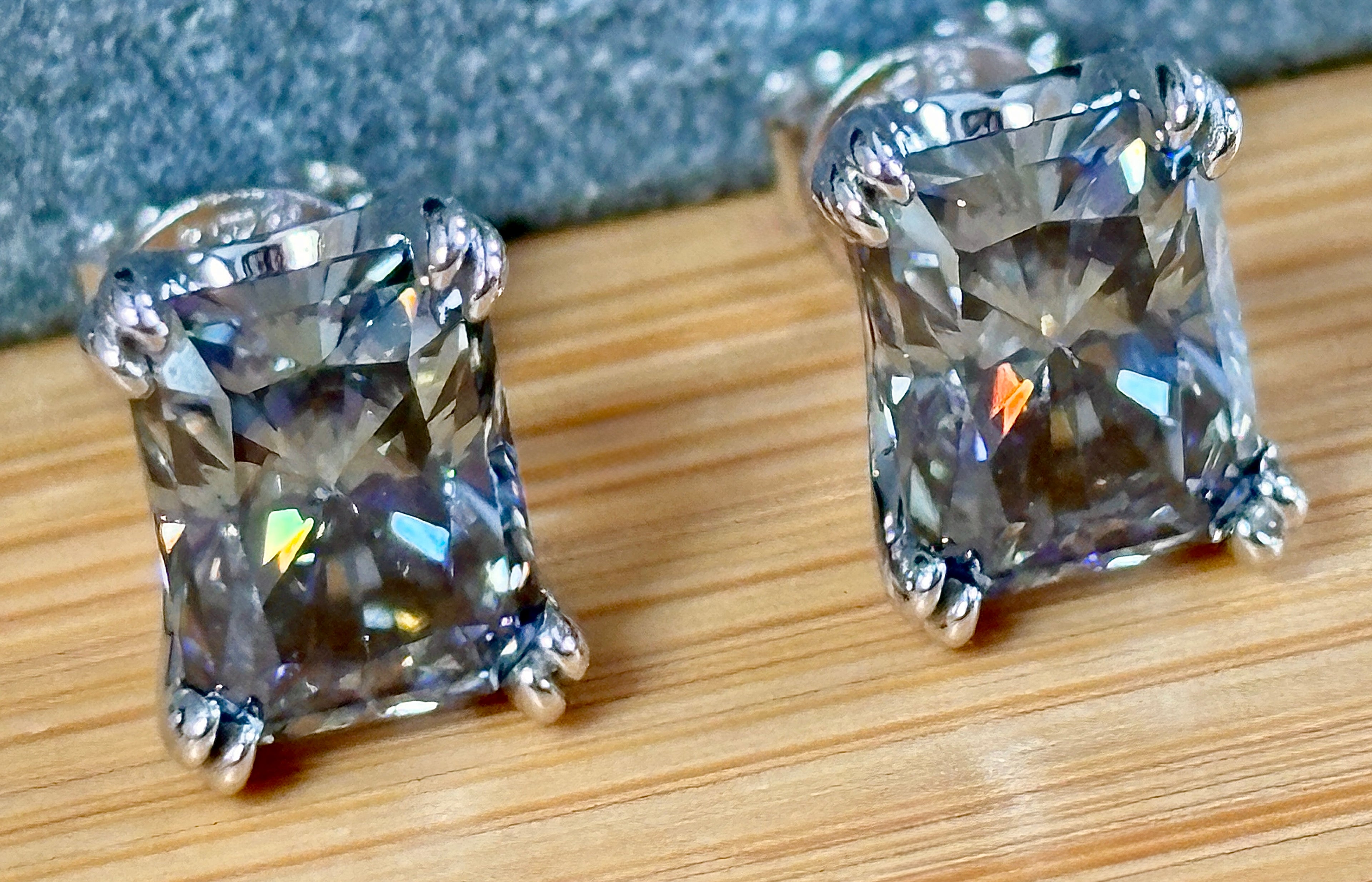 6 cttw Gray Radiant Moissanite Studs (Double Certified)