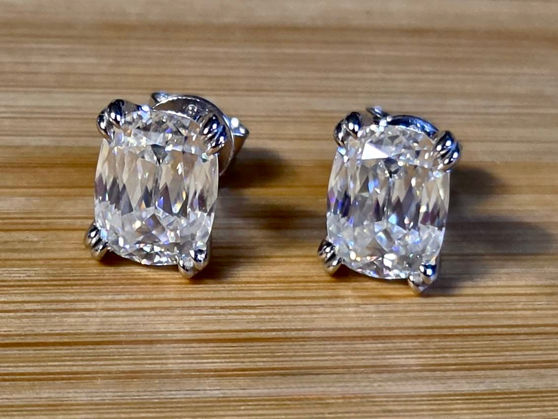 6ctw Ashoka-cut Moissanites in Argentium silver, hand-cut by a Master lapidary! These studs are the highest of the high end!